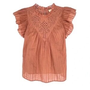 Universal Thread Ruffled Lace Detail Top in Terracotta- Size Small